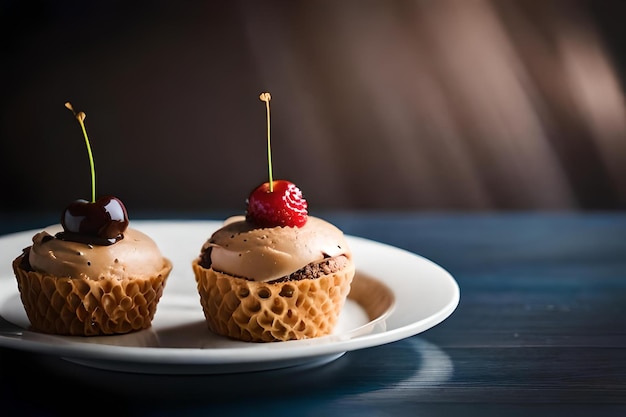 Foto drei desserts auf einem teller, eines davon mit einer erdbeere.