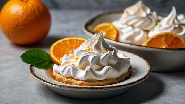 drei Desserts mit Schlagsahne und Orangen