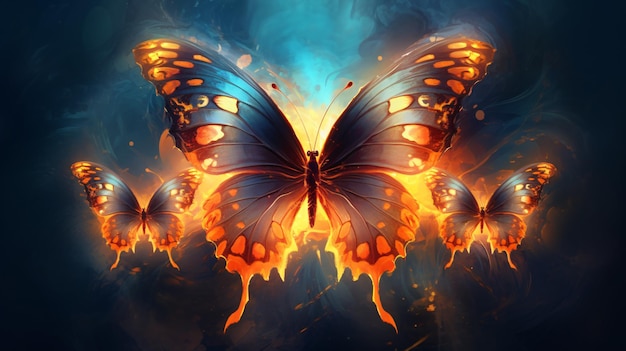 drei fantasievolle feurige Schmetterlinge