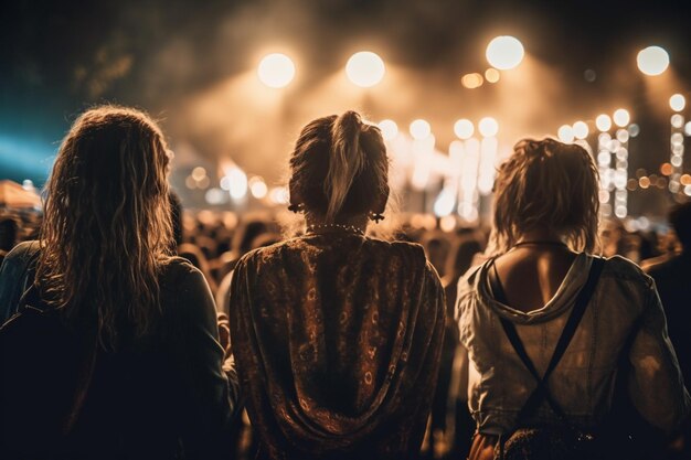 Drei Frauen schauen sich ein Konzert auf einem Festival an