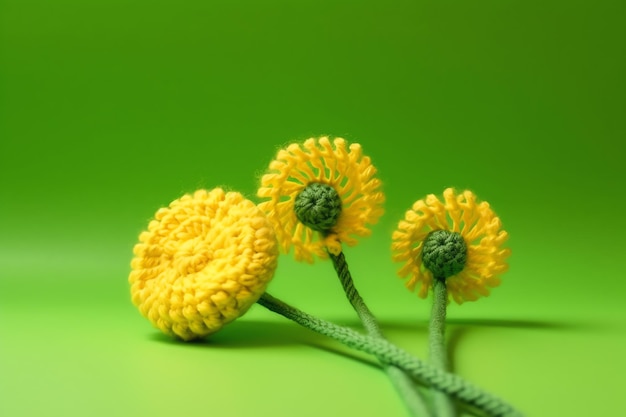 Drei gelbe Blumen auf grünem Hintergrund