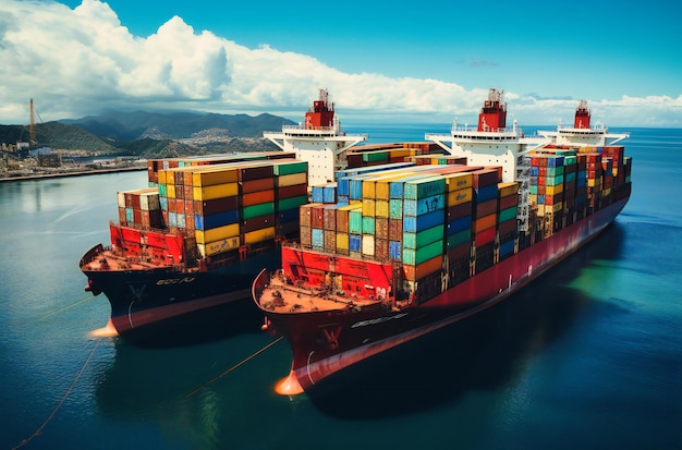 Drei große Containerschiffe im Ozean