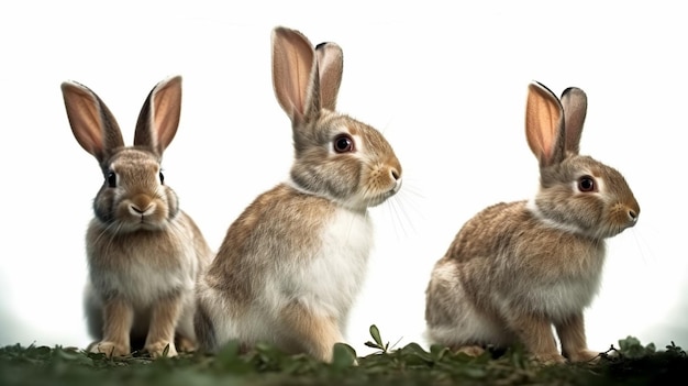 Drei Kaninchen hintereinander, eines davon ist ein Kaninchen.