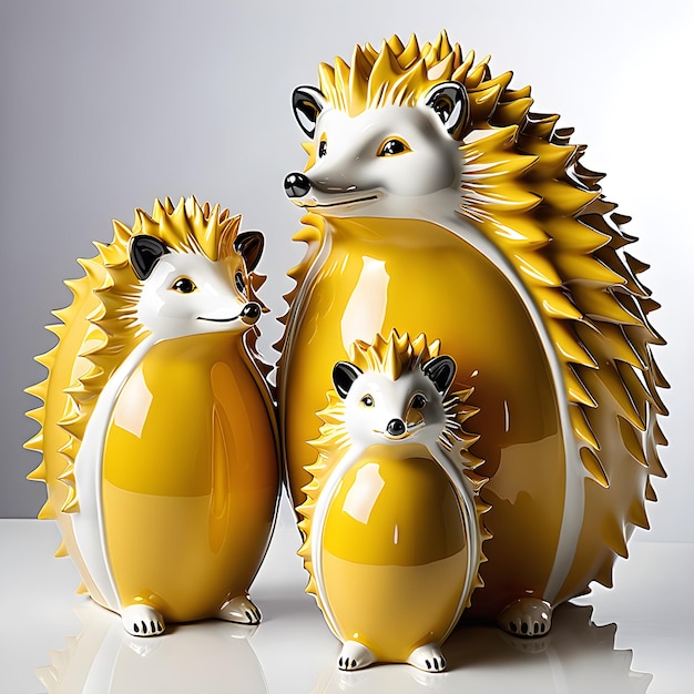 drei Keramikfiguren von zwei Eichhörnchen sitzen nebeneinander