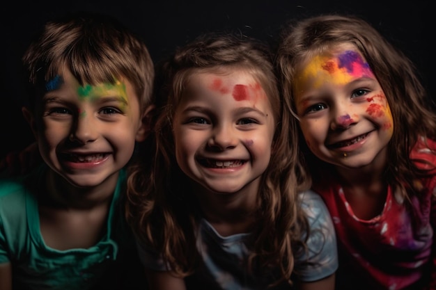 Drei Kinder mit Gesichtsbemalung lächeln in die Kamera