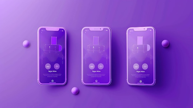 drei lila Handys stehen auf einem lila Hintergrund in einer Reihe
