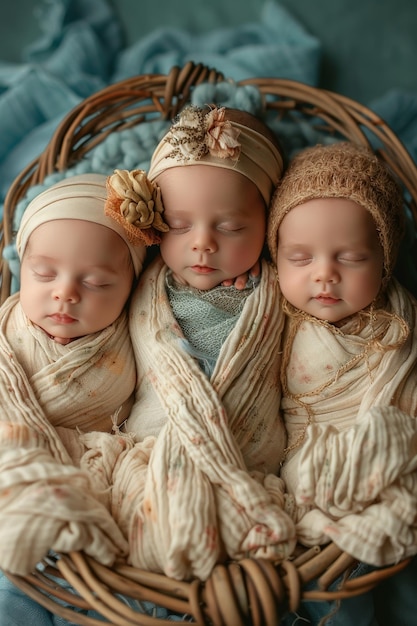 Foto drei neugeborene fotoshooting von neugeborenen