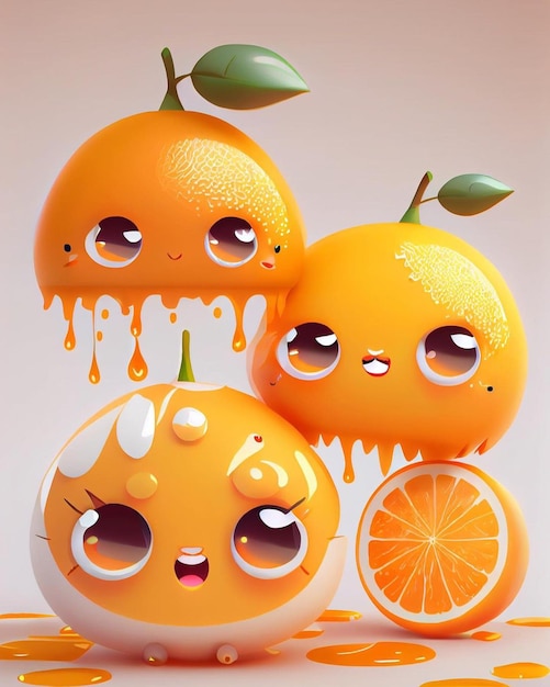 Drei Orangen liegen übereinander und eine hat ein Gesicht und die andere einen Smiley.