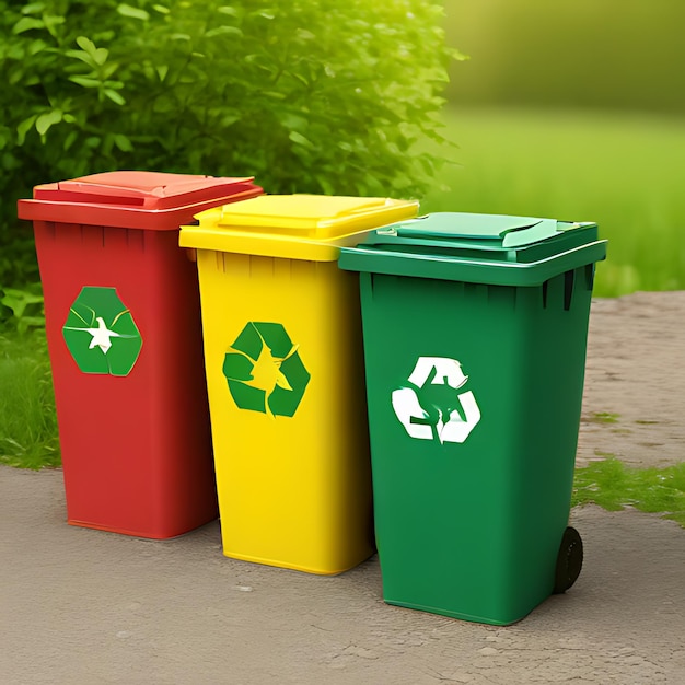 drei Recyclingbehälter mit einem, auf dem steht: "Recycle" auf der Unterseite