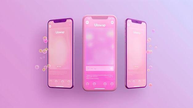 drei rosa LG-Telefone werden auf einem lila Hintergrund angezeigt