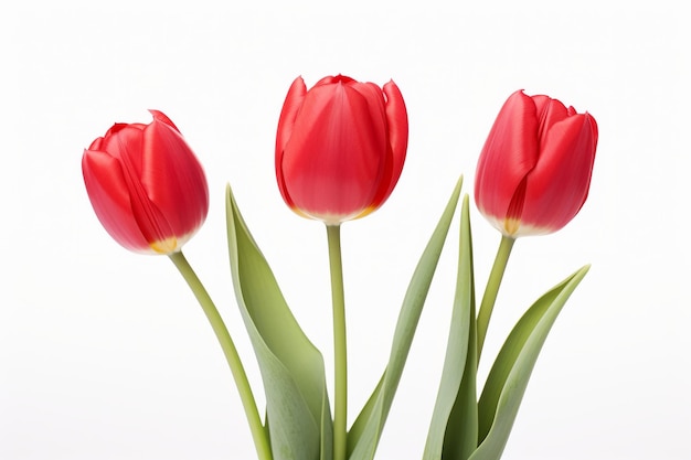 Drei rote Tulpen in einer Vase auf weißem Hintergrund Auf einer weißen oder klaren Oberfläche PNG durchsichtiger Hintergrund