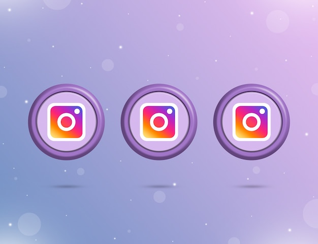 Drei runde Knöpfe mit dem Logo des sozialen Netzwerks Instagram 3d