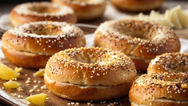 Drei Sesamsamen-Bagels Ein hyperrealistisches Stockfoto