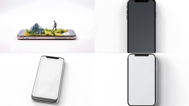 drei verschiedene Arten von Mobiltelefonen mit weißem Bildschirm, generative KI