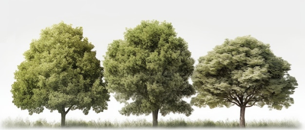 Drei verschiedene Baumarten in grüner Illustration im modernen Stil