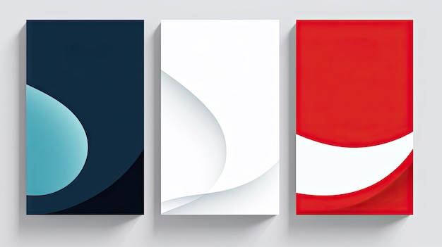 Drei vertikale Banner mit einem roten, weißen und blauen Design Minimal Cover Set kreatives Buchcover