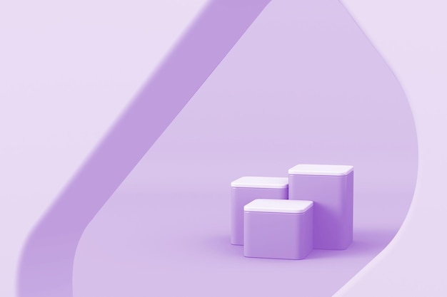 Drei violette Plattformen auf minimaler Mockup-Szene für die Präsentation von Branding-Produkten 3D-Rendering