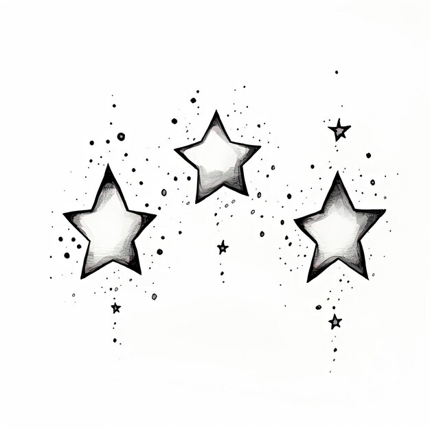 Foto drei von hand gezeichnete sterne, deren kanten im stil eines einfachen cartoons gekrümmt sind