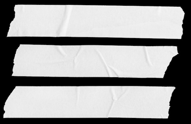 Foto drei weiße painter-tape-aufkleber auf schwarzem hintergrund mockup-vorlage