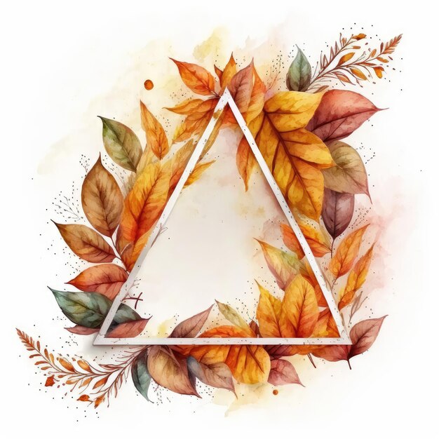 Dreieck- oder Diamantenrahmen mit Herbstblättern Aquarell gemalt isoliert auf weißem Hintergrund Thema von Vintage-Minimal-Art-Design in geometrischer Fineest generative KI