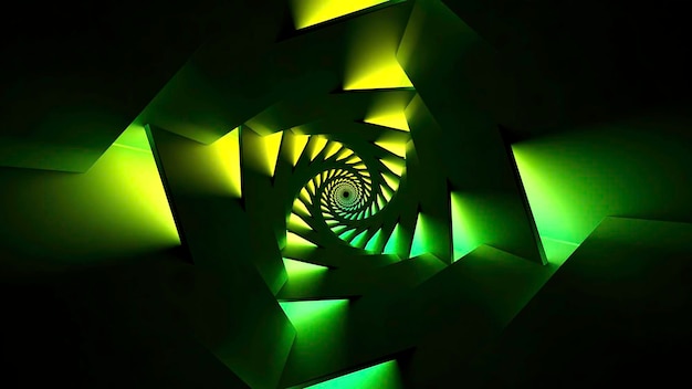 Dreiecke werden in ein geometrisches Spiraldesign-Netzwerk aus dünnen geometrischen Linien in einer Spiralspirale gedreht