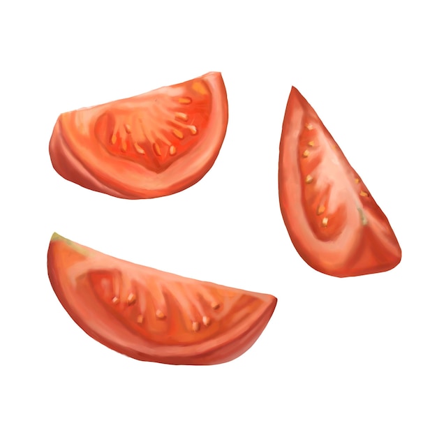 Dreieckige Scheiben rote Tomate Digitale Illustration auf weißem Hintergrund
