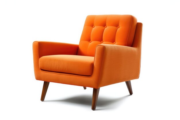 Dreiviertelansicht Tangerine Mid Century Modern Sessel auf weißem Hintergrund Generative KI