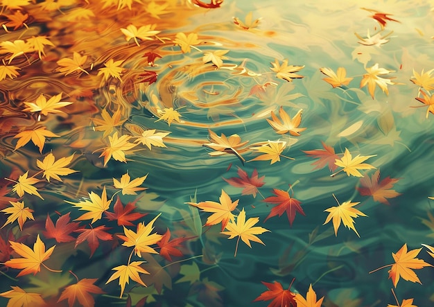 Foto drift sereno folhas douradas na água