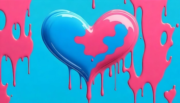 Foto dripping hearts abstract love digital art painting pink blue valentine artwork background design