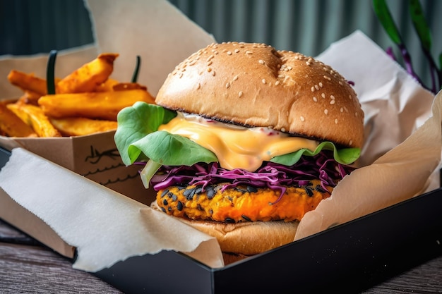 Drivethrough de alta velocidade com menu de opções veganas e vegetarianas criadas com IA generativa