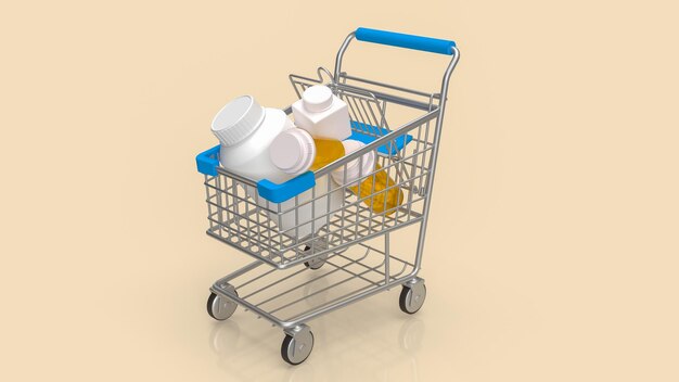 La droga en el carrito de compras para el concepto médico o de drogas representación 3d