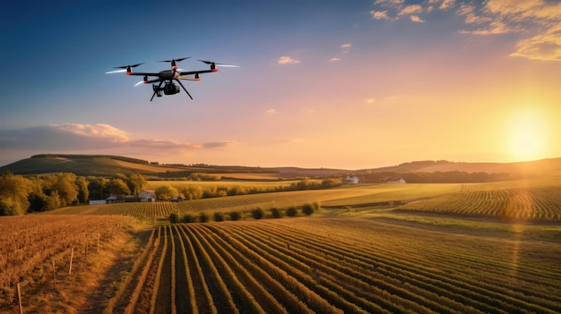 Drohne fliegt mittels generativer KI über landwirtschaftliche Felder