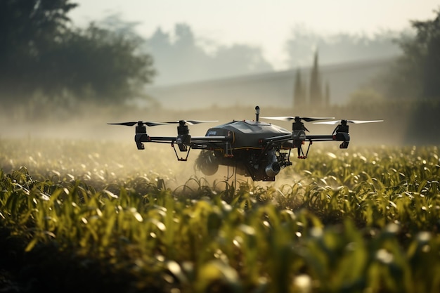 Drohne für die Landwirtschaft, die den Hintergrund intelligenter landwirtschaftlicher Innovationen versprüht