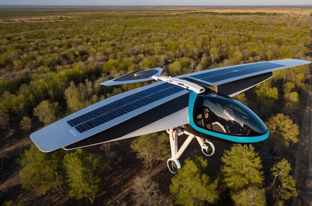 Drohne mit angeschlossenem Solarpanel fliegt oben