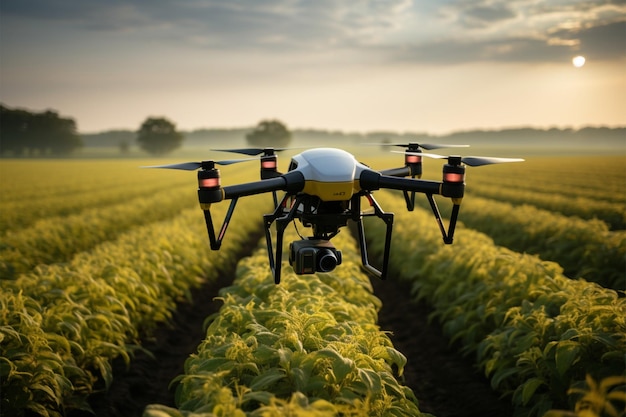 Drohnen, die über einem Ackerfeld fliegen und die Landwirtschaft analysieren und verbessern