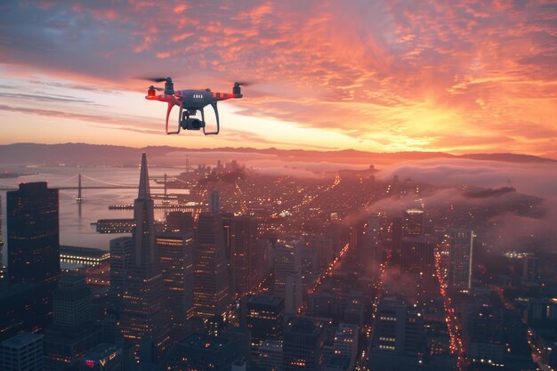 Un dron captura los puntos de referencia de San Francisco al atardecer