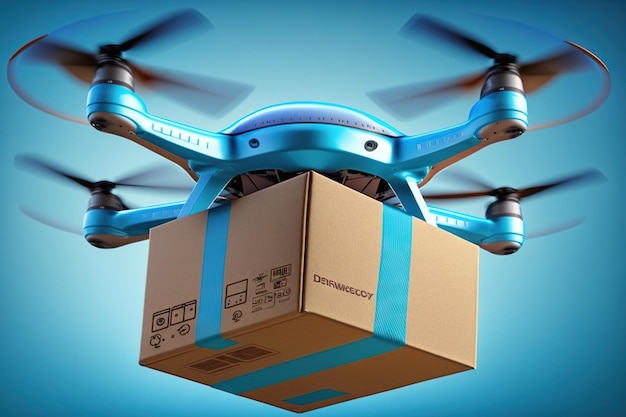 Dron de entrega con entrega automática de caja de carga.