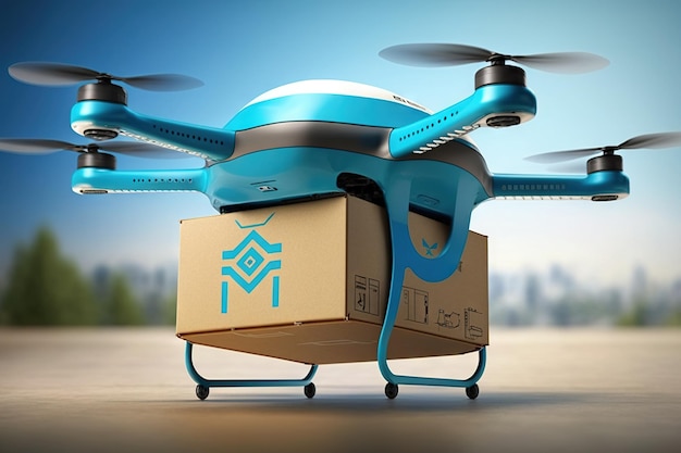 Dron de entrega con entrega automática de caja de carga.