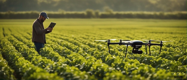 Un dron está volando sobre un campo de frijoles.