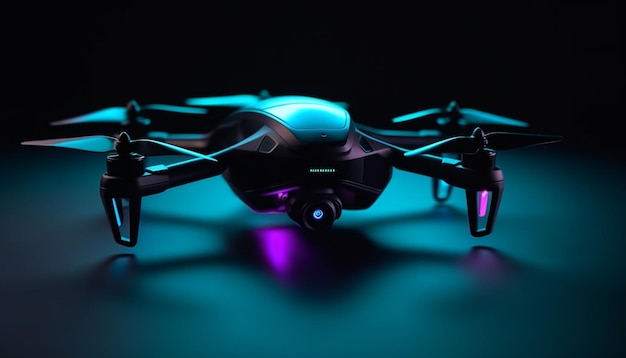 Dron inalámbrico flotando filmando fotografía de vista aérea generada por IA