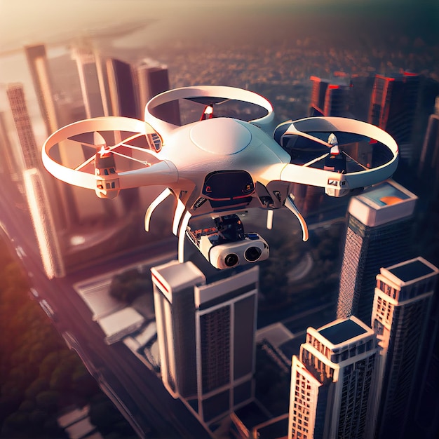 El dron sobrevuela la ciudad IA generativa