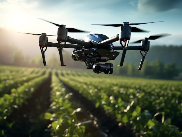 un dron volando sobre un campo