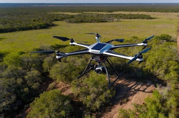 Drone alimentado por el sol en un campo