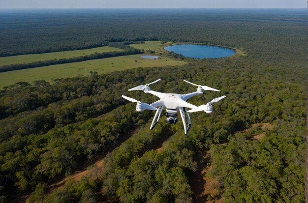 Foto drone alimentado por el sol en un campo