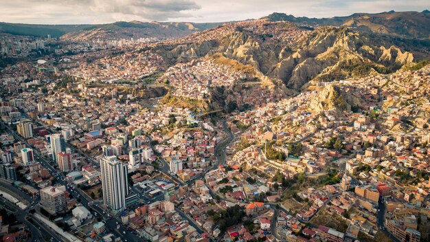 Drone de la ciudad capital de La Paz, Bolivia