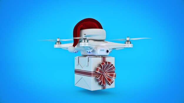 Drone com o presente, o conceito de entrega. renderização 3D