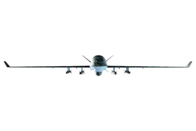 Foto drone de combate militar uav aislado sobre fondo blanco aviones modernos del ejército del futuro drone militar de reconocimiento ilustración 3d render 3d