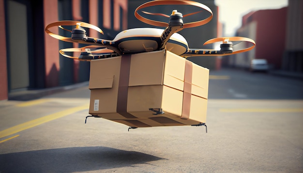 Foto drone de entrega robô de entrega autônomo conceito de transporte aéreo de negócios generativo ai
