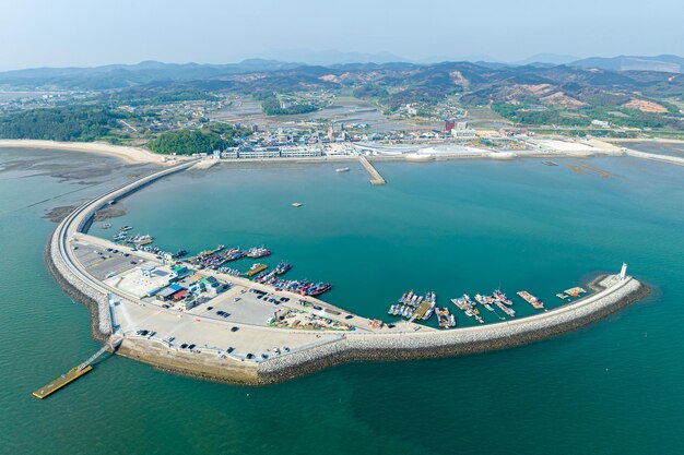 Drone disparado no porto de namdang, em hongseong, na coreia