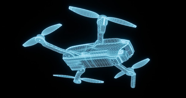 Foto drone en forma de dibujo a partir de una representación 3d de wireframe del dispositivo